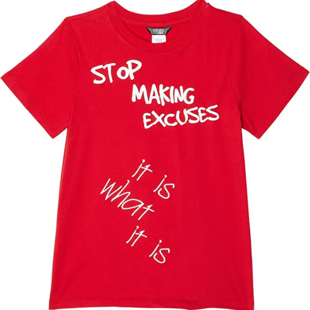 Truce Kids Short Sleeve Stop Making Excuses Print T-Shirt Tee Red Size S 7/8 NWT